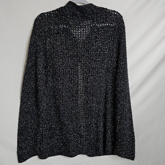 NWT WESTBOUND Open Knit Cardigan Sweater Top BLACK & SILVER size L Buttons Cozy - Picture 6 of 8
